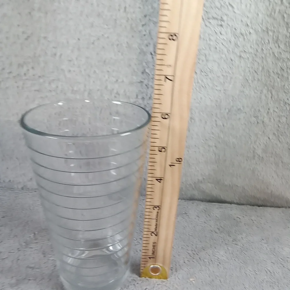 Modern Clear Glass Tapered Flower Vase with Etched‎ Horizontal Rings 7.5 Inch